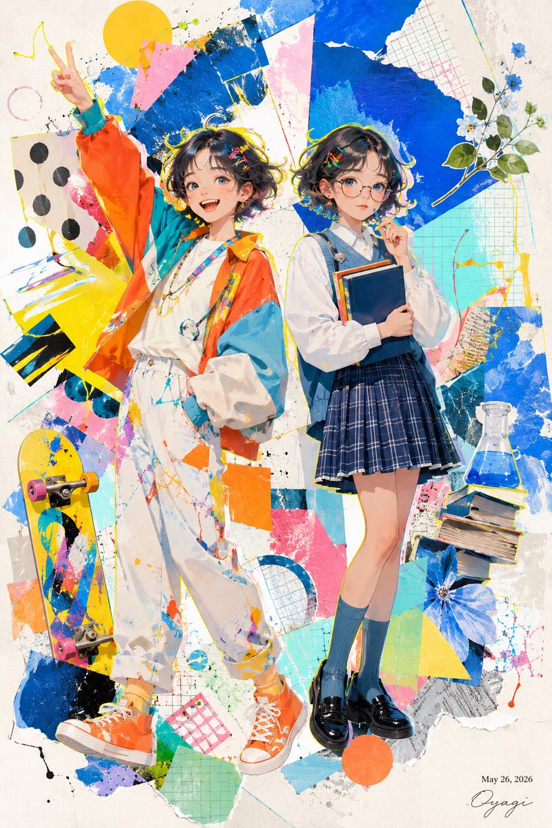 Colorful Anime Twin Poster AI image template preview