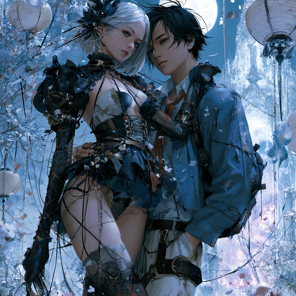 Moonlit Isekai Couple Cover AI image template preview
