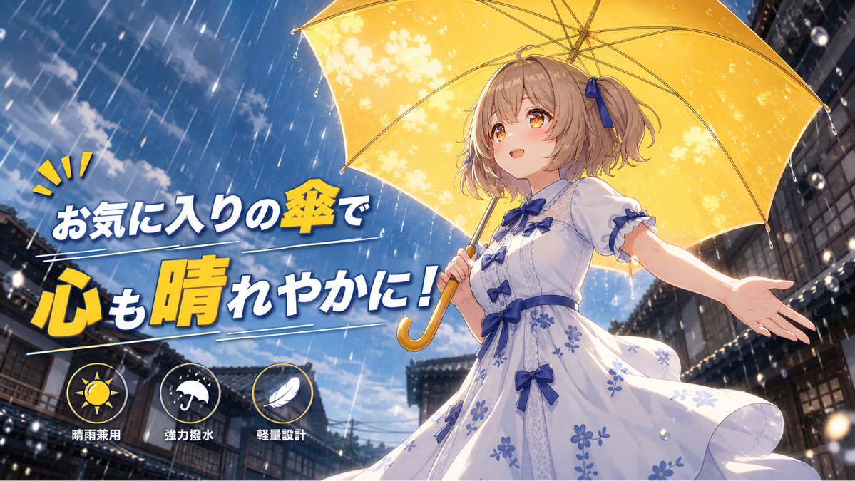 Anime Yellow Umbrella Ad Poster AI image template preview