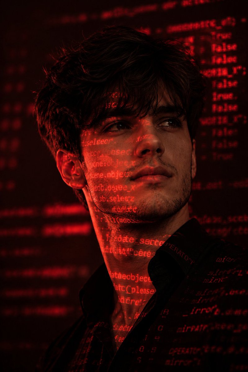 Cyberpunk Hacker Red Portrait AI image template preview