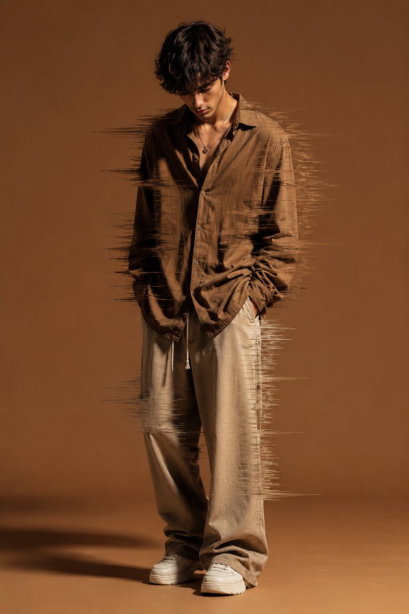 Editorial Fashion Glitch Portrait AI image template preview
