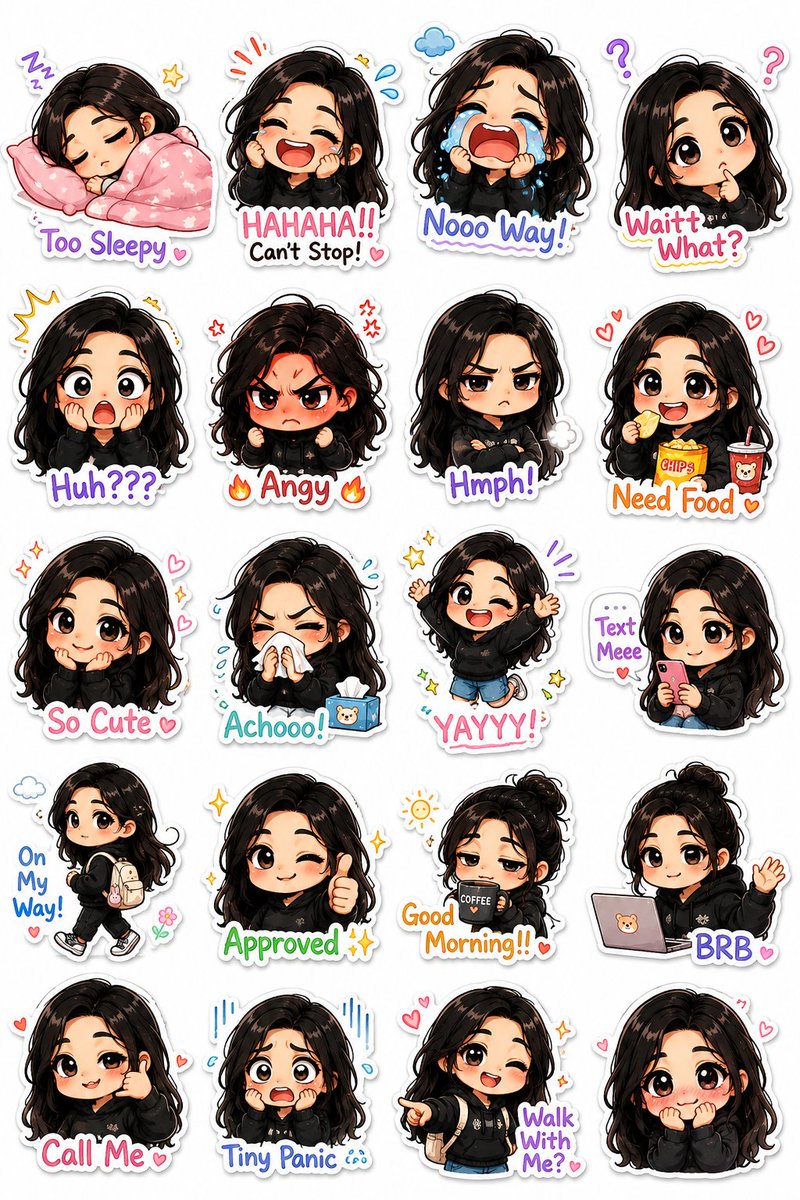 Kawaii Chibi Sticker Pack Creator AI image template preview