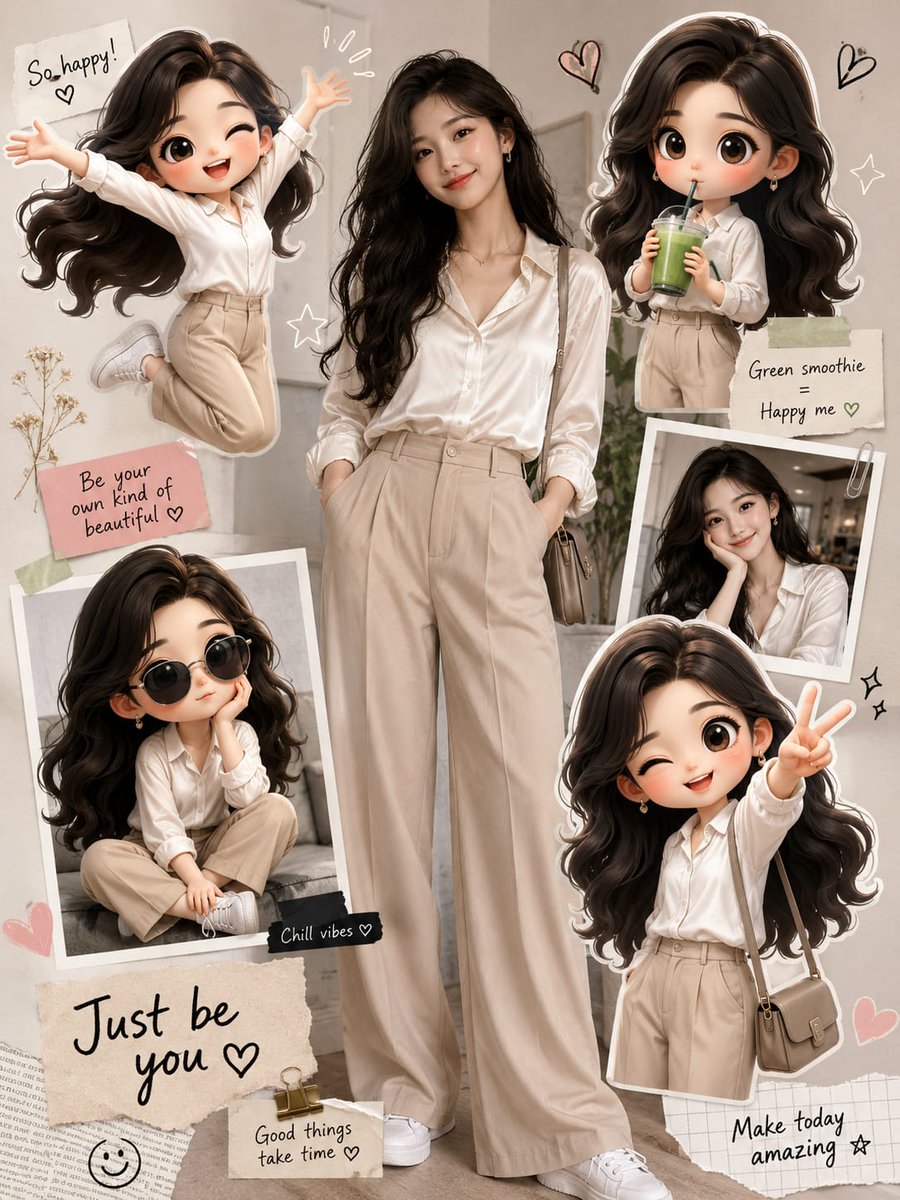 Fashion Collage with Chibi Characters AI image template preview