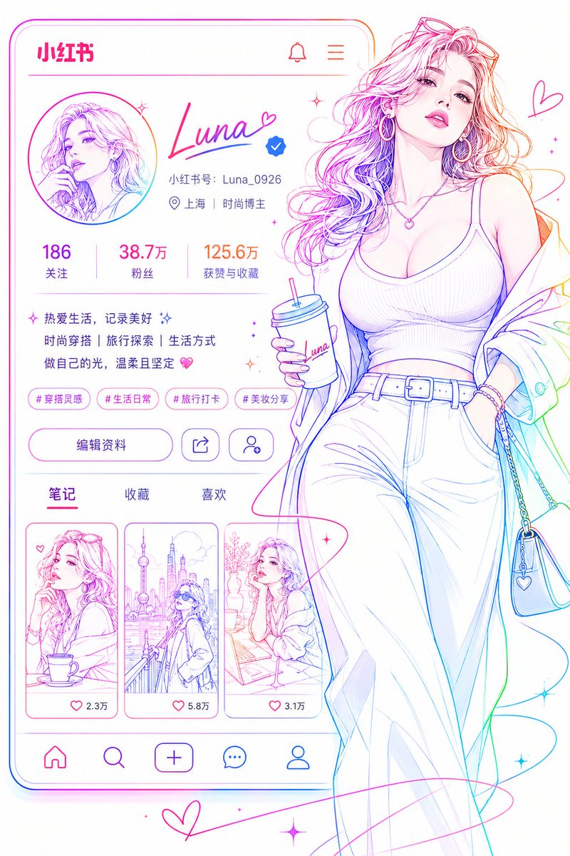 Social Media Profile Neon Line Art AI image template preview