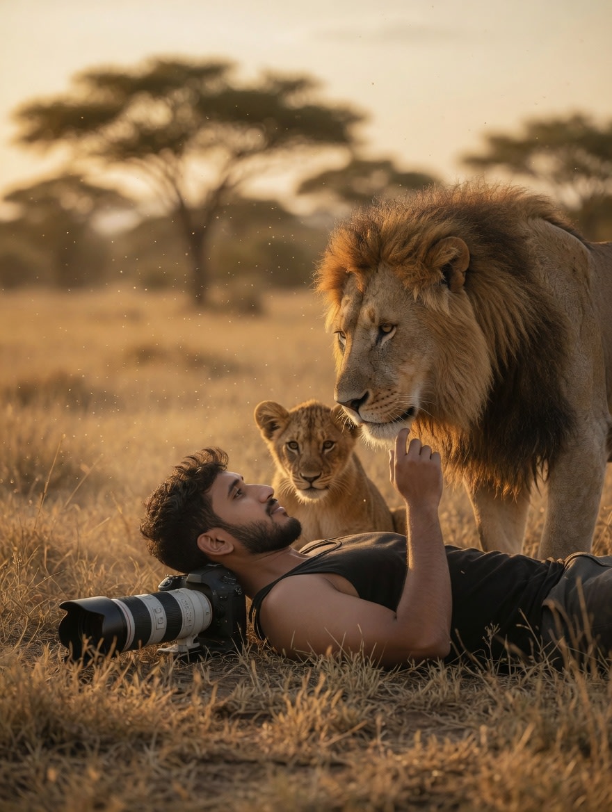 Savanna Portrait with Lions AI image template preview