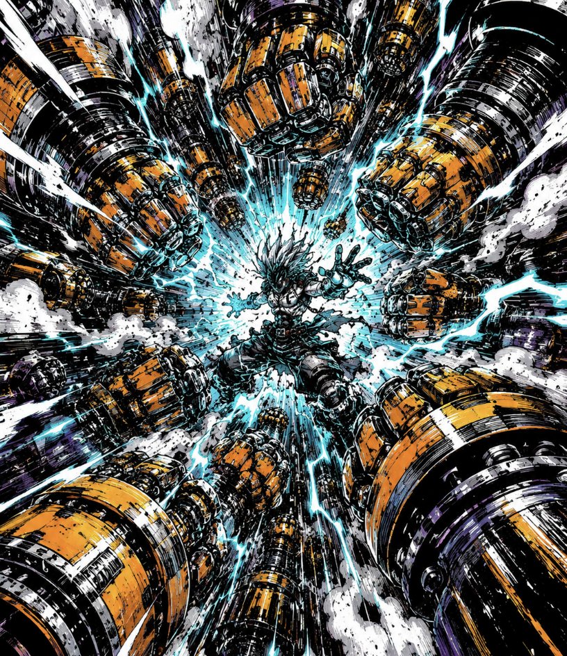 Dynamic Mecha Combat Manga Style AI image template preview