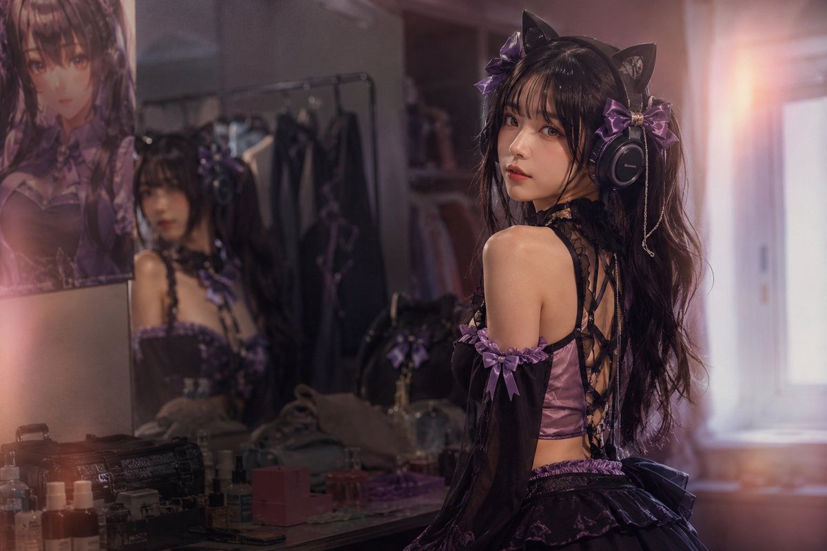 Gothic Catgirl Cosplay Dressing Room AI image template preview
