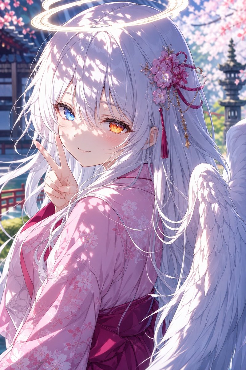 Angel Girl in Sakura Kimono AI image template preview