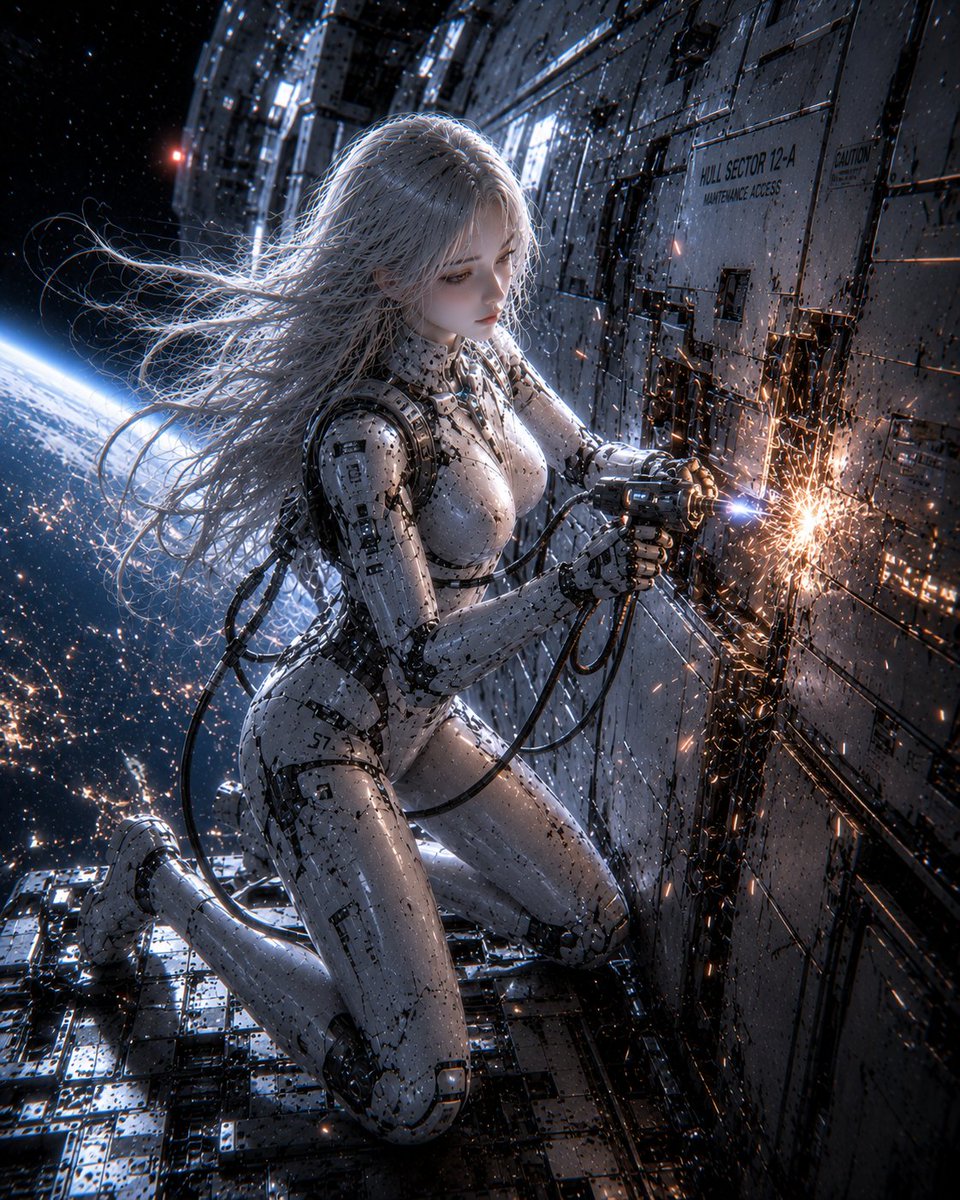 Female Android on Spaceship AI image template preview