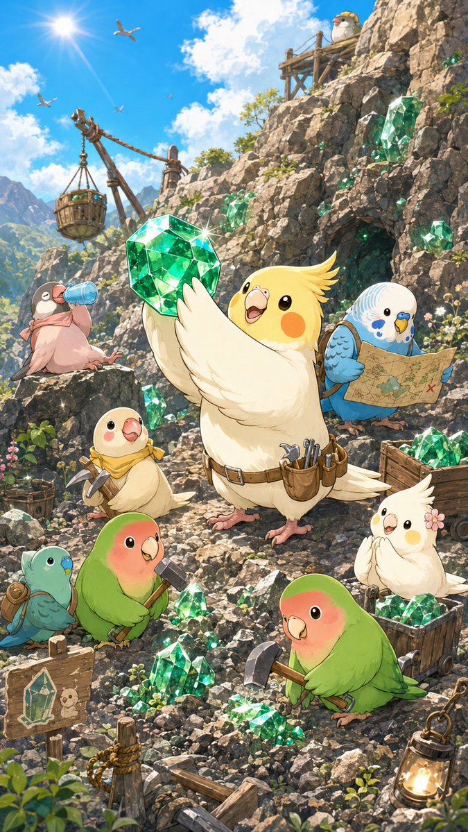 Cute Bird Emerald Mine Adventure AI image template preview