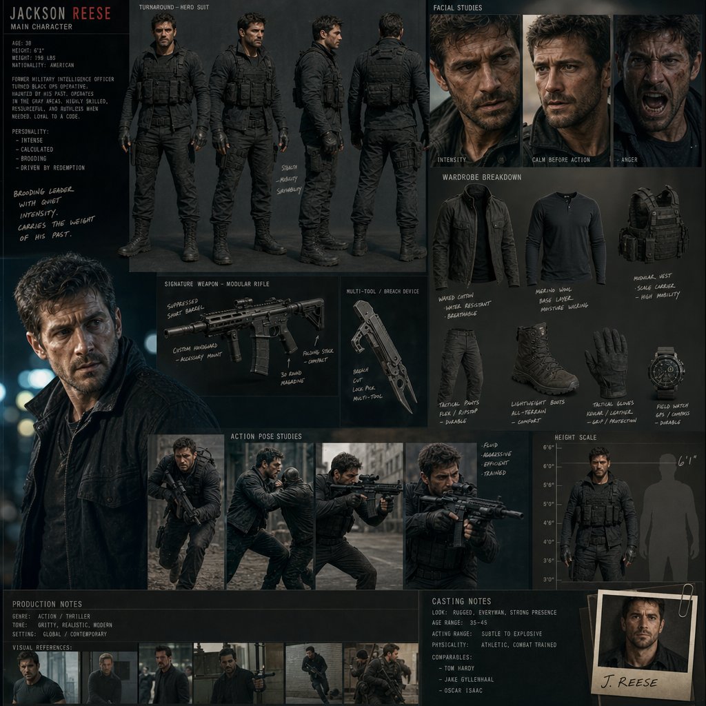 Hollywood Action Film Character Board AI image template preview