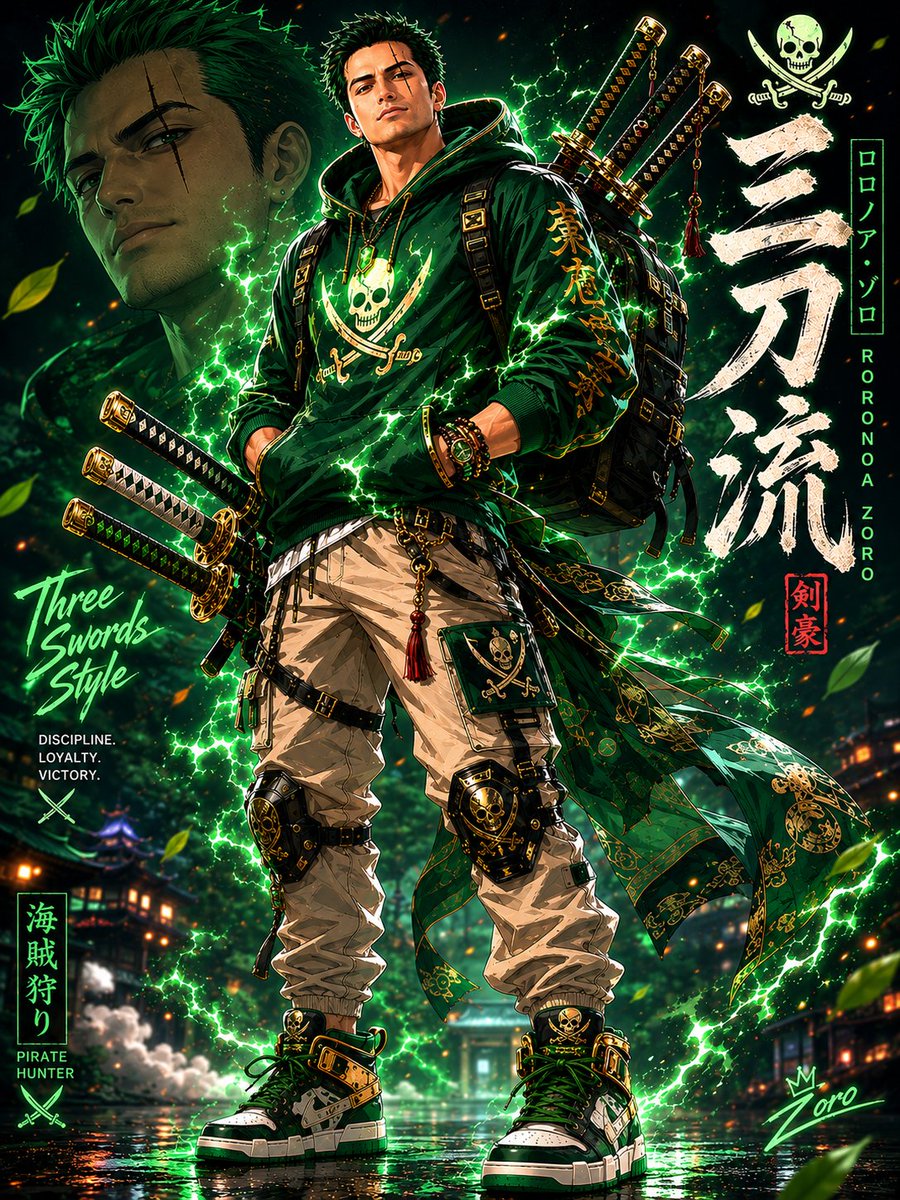 Modern Streetwear Anime Swordsman AI image template preview