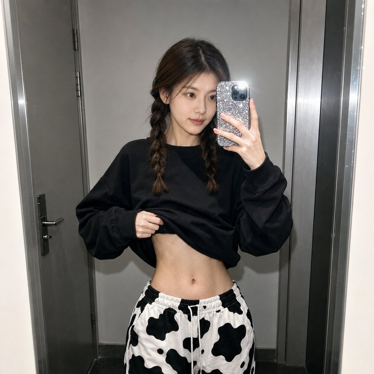 Realistic Raw Flash Mirror Selfie AI image template preview
