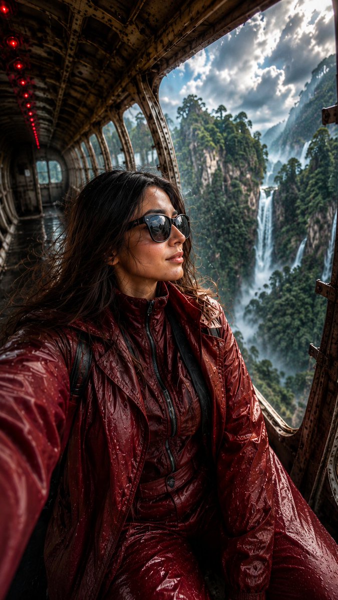 Abandoned Airplane Jungle Selfie AI image template preview