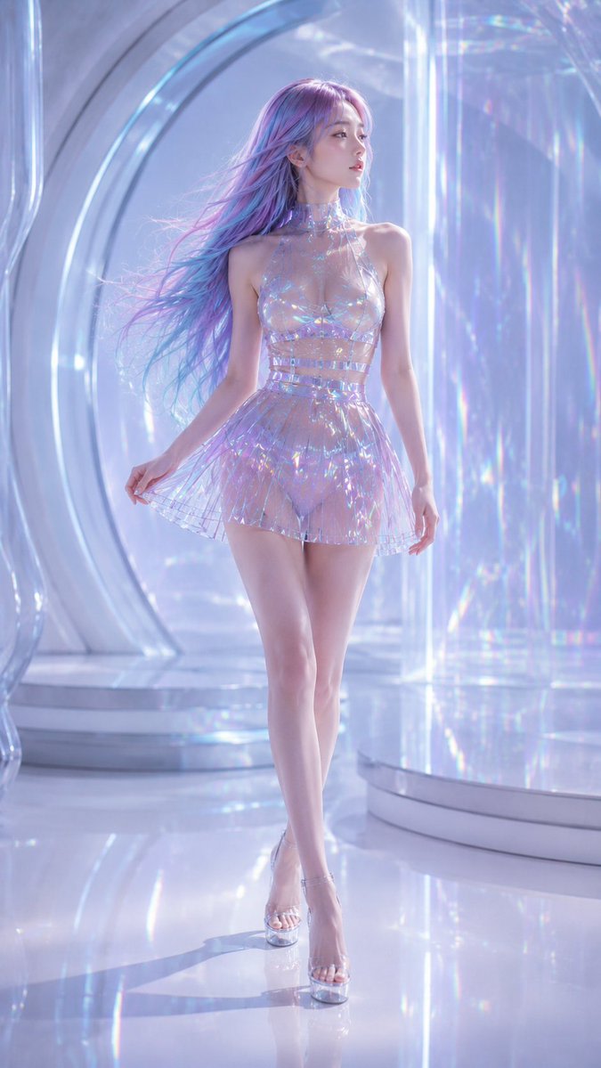 Futuristic Holographic Fashion Portrait AI image template preview