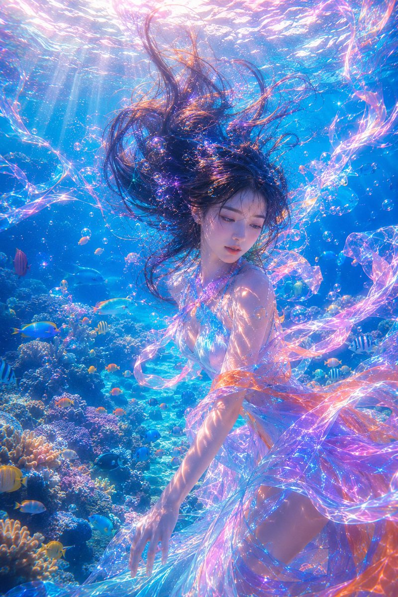 Underwater Fantasy Portrait in Okinawa Sea AI image template preview