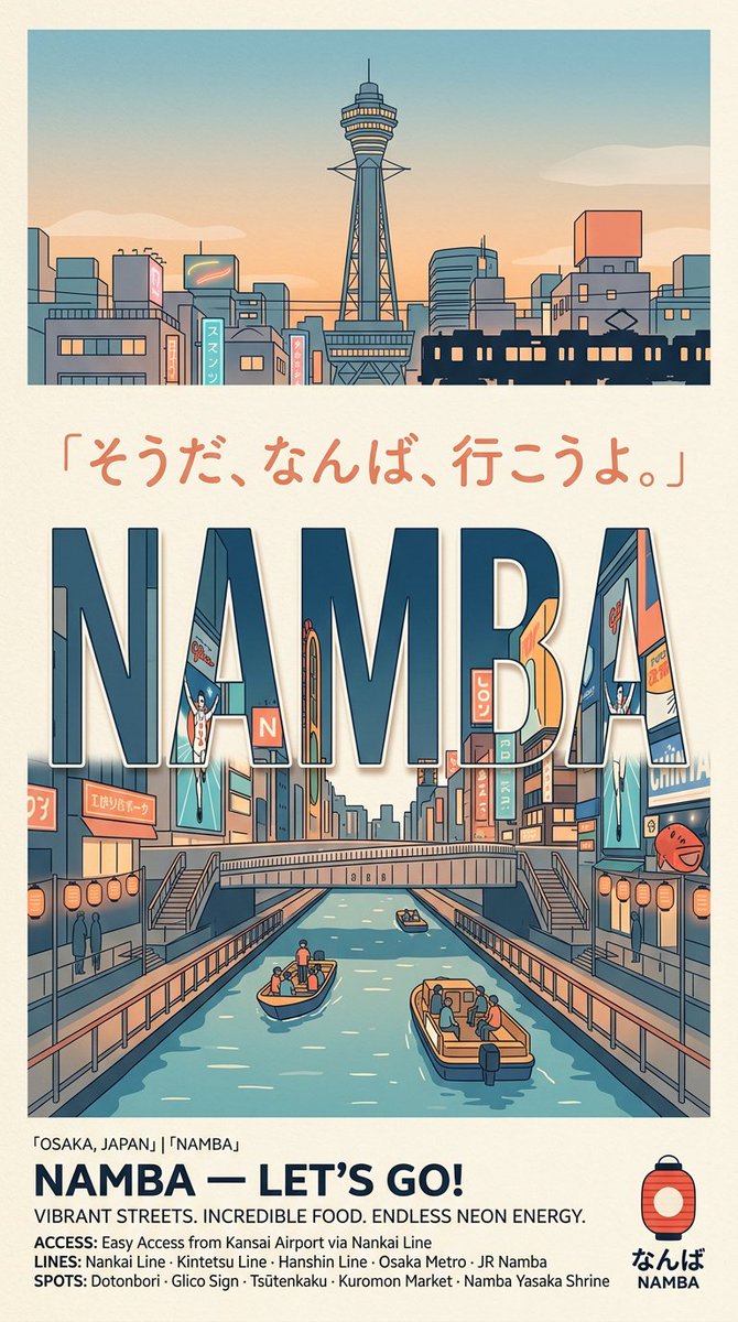 Retro Namba Osaka Travel Poster AI image template preview