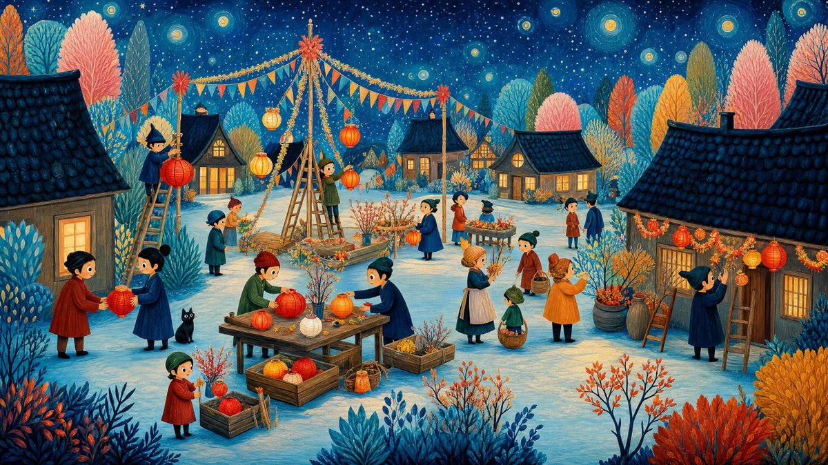 Whimsical Winter Lantern Festival AI image template preview