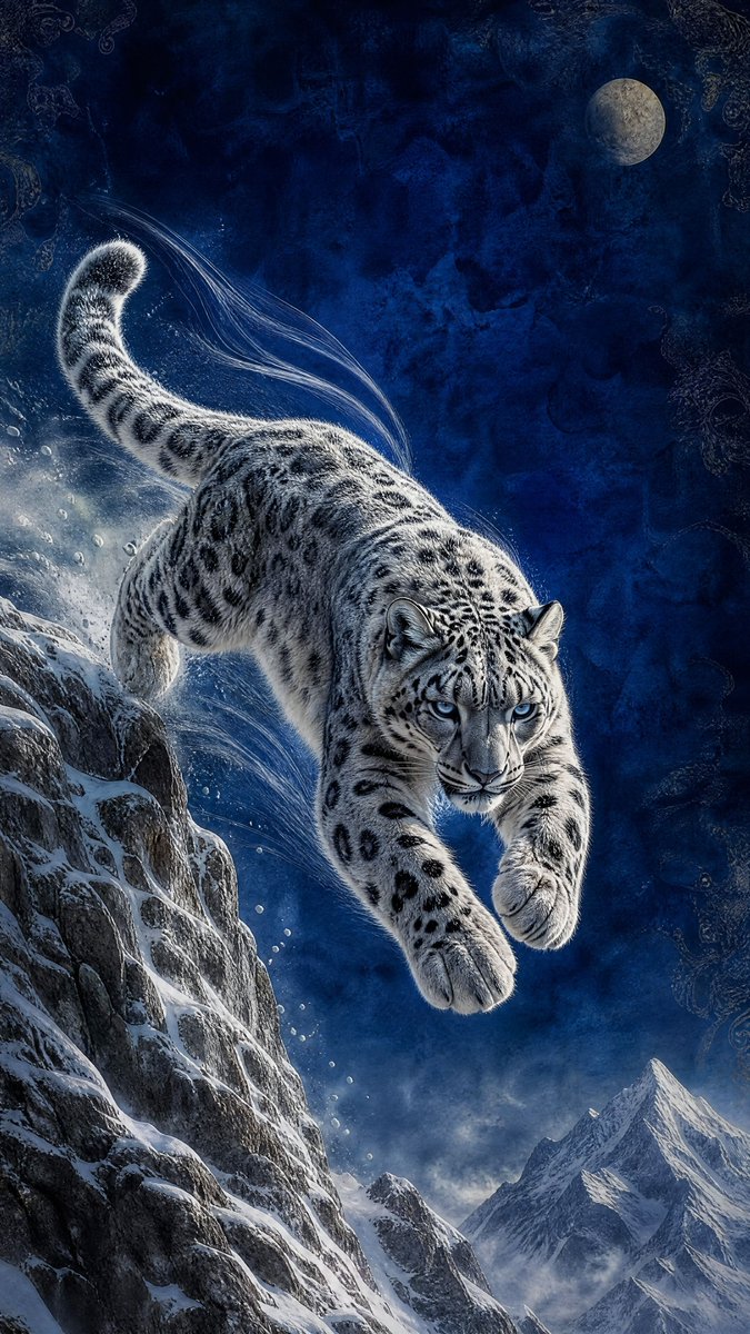 Moonlit Snow Leopard Leap AI image template preview