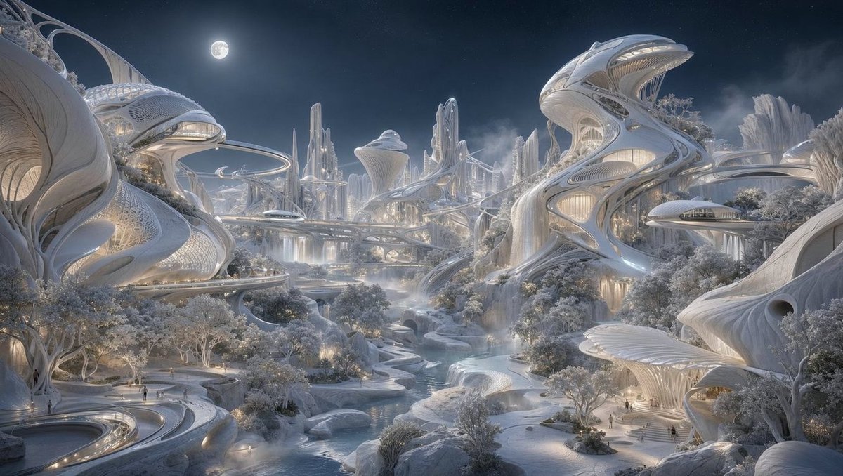 Moonlit Biomorphic Future City AI image template preview