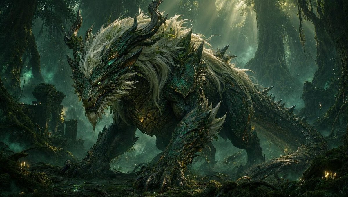 Dragon Wolf in Jungle Ruins AI image template preview