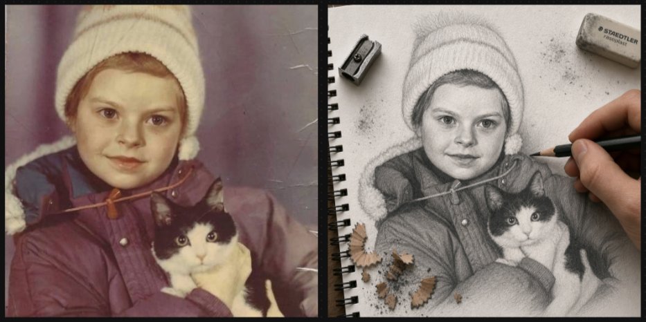Vintage Photo to Graphite Sketch AI image template preview