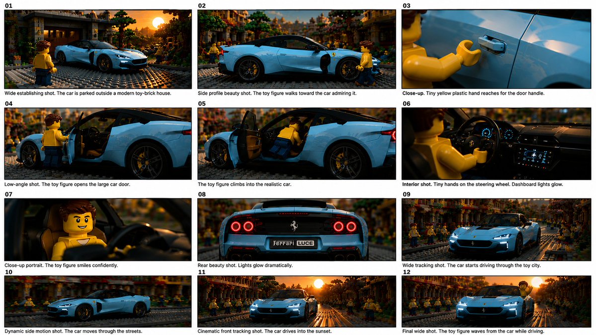 Toy Ferrari Storyboard Contact Sheet AI image template preview
