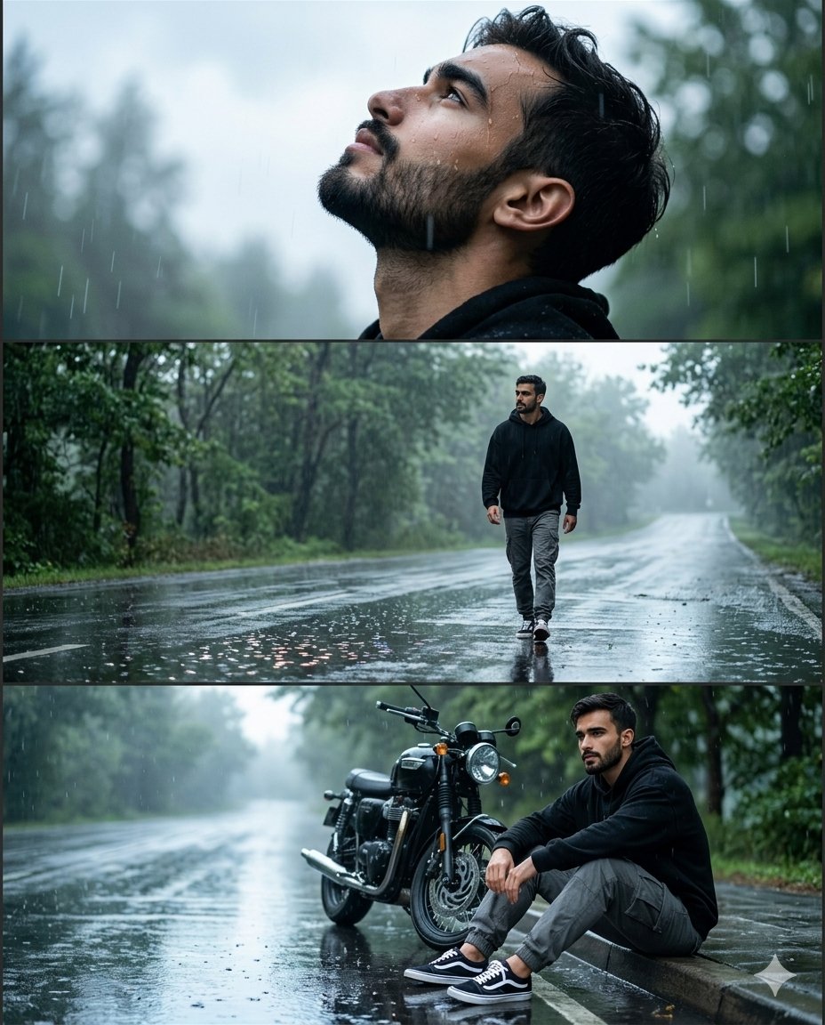 Rainy Road Cinematic Collage AI image template preview