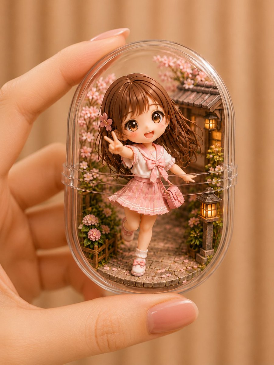Kawaii Miniature Girl in Capsule AI image template preview