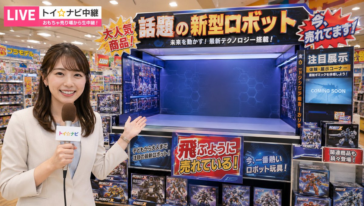 News Reporter Toy Store Scene AI image template preview