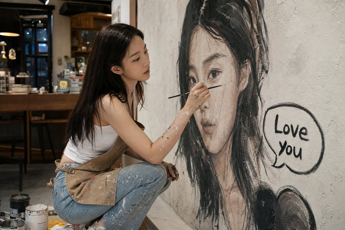 Artist Mural Portrait in Cafe AI image template preview