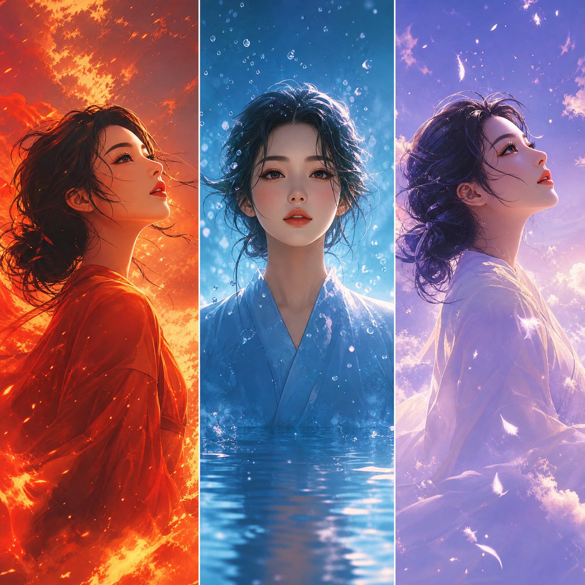 Elemental Worlds Triptych Artwork AI image template preview