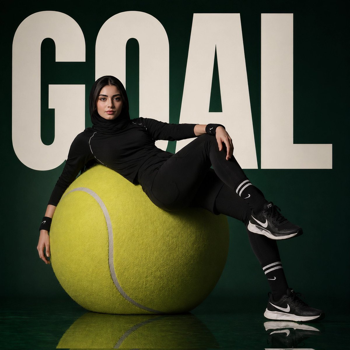 Athlete on Giant Tennis Ball AI image template preview