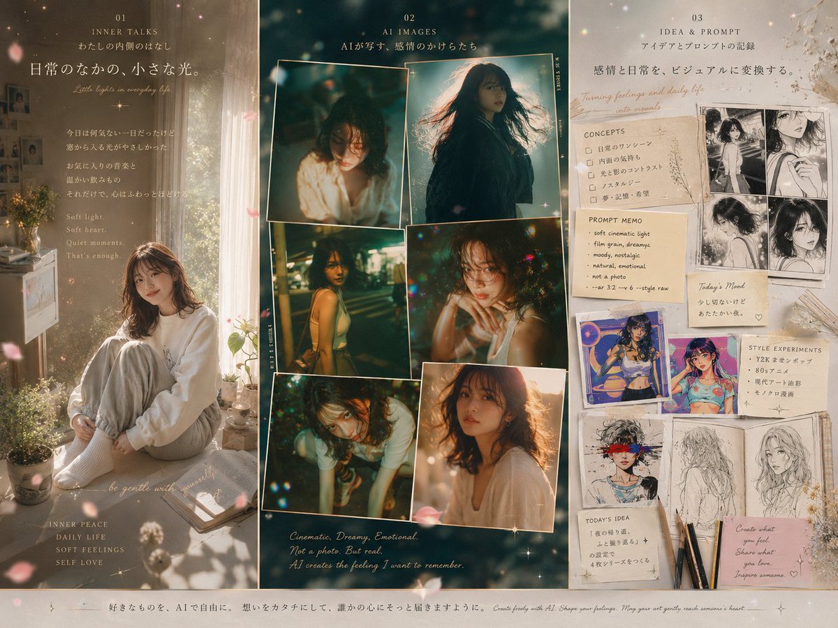 Three-Panel Dreamy AI Posting Styles AI image template preview