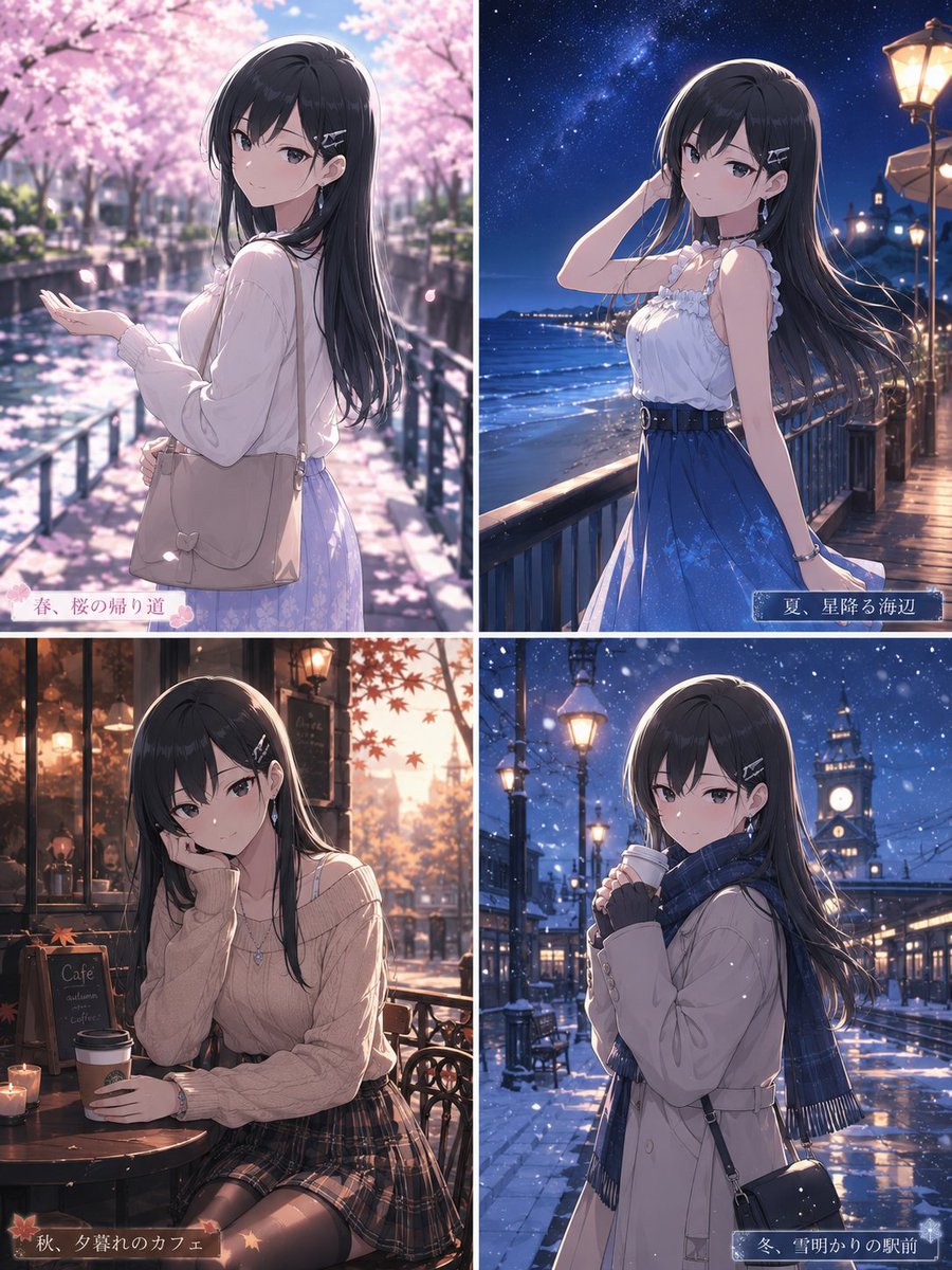 Four Seasons Anime Girl Collage AI image template preview