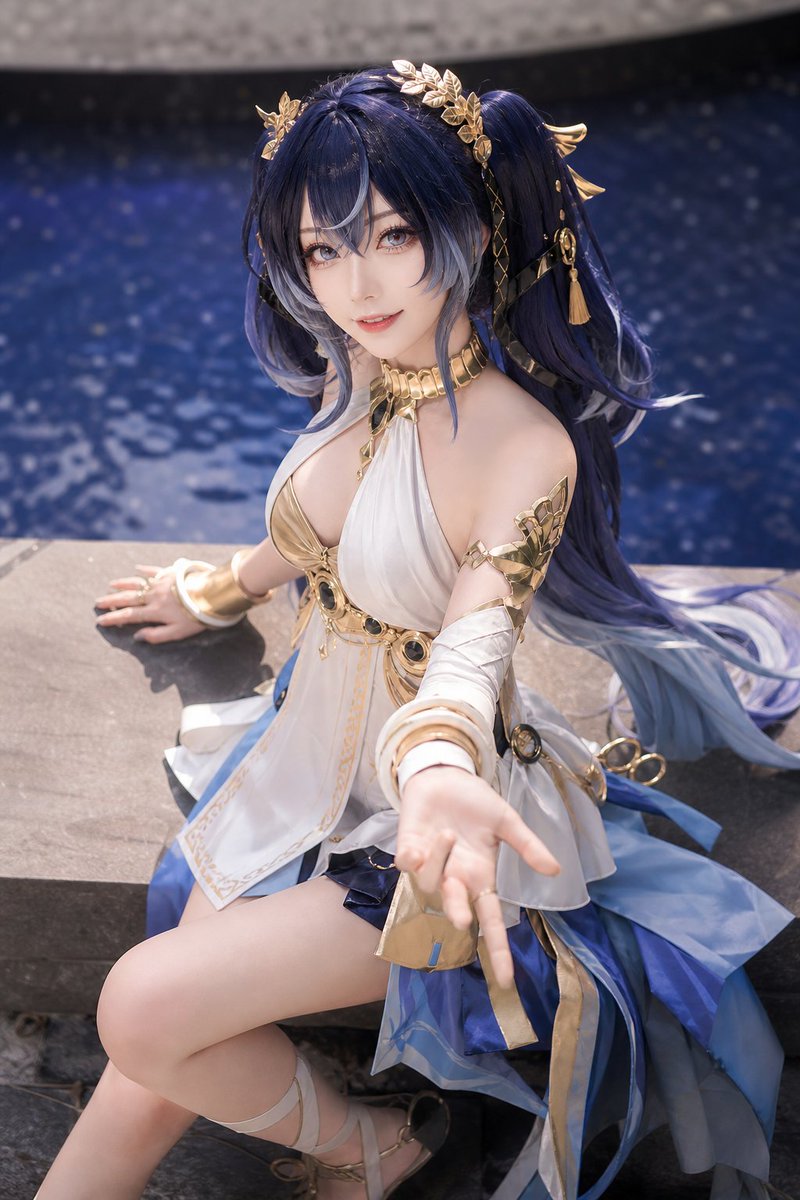 Realistic Blue Water Goddess Cosplay AI image template preview