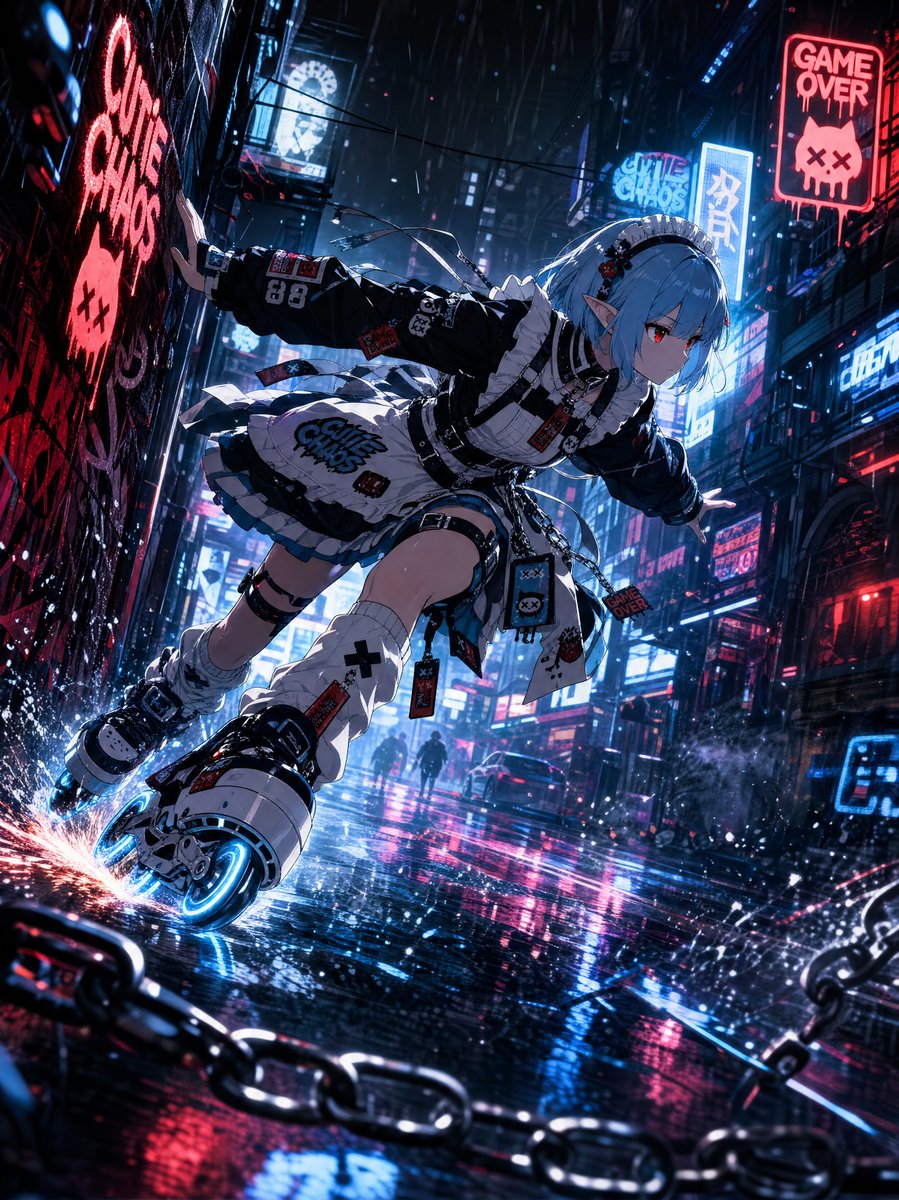 Cyberpunk Elf Rollerblader AI image template preview