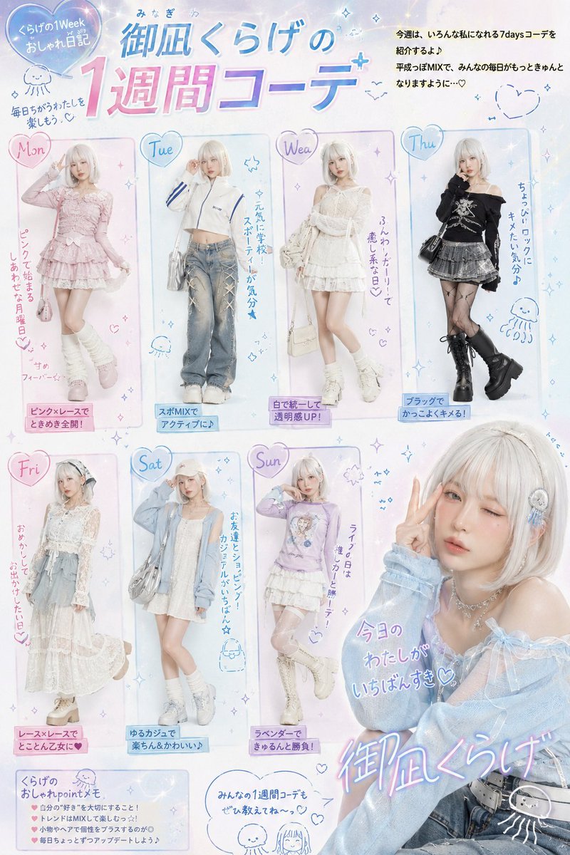 Heisei Retro Weekly Outfit Collage AI image template preview