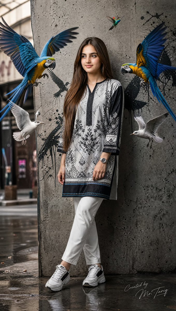Pakistani Street Fashion with Birds AI image template preview