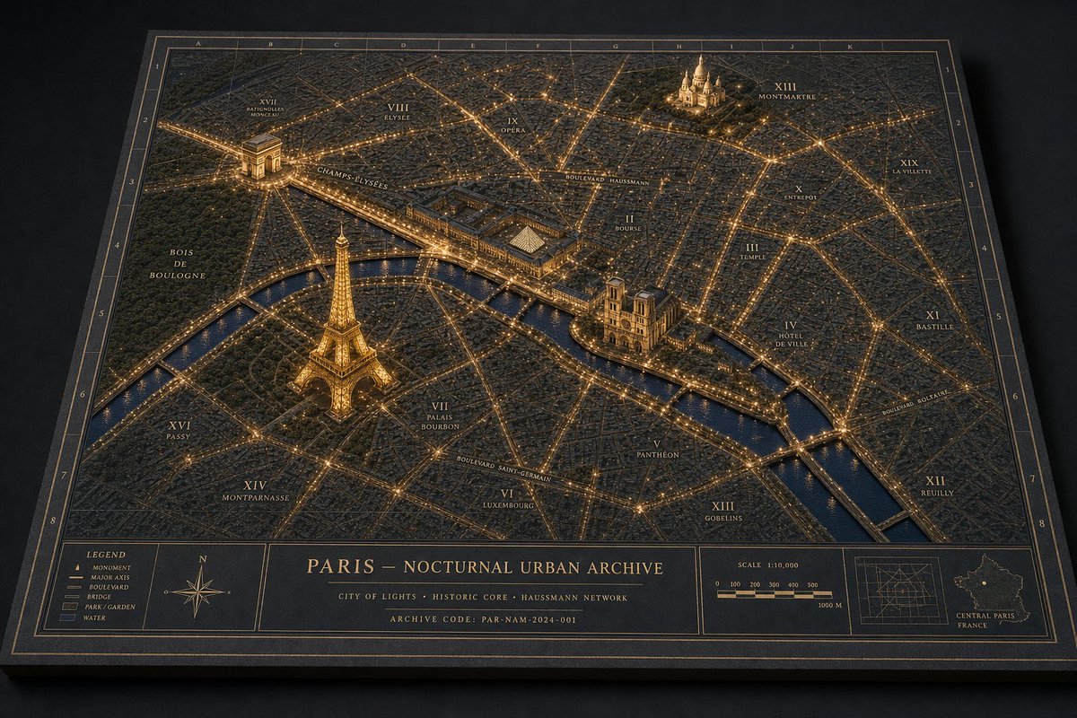 Paris Nocturnal Urban Archive Map AI image template preview