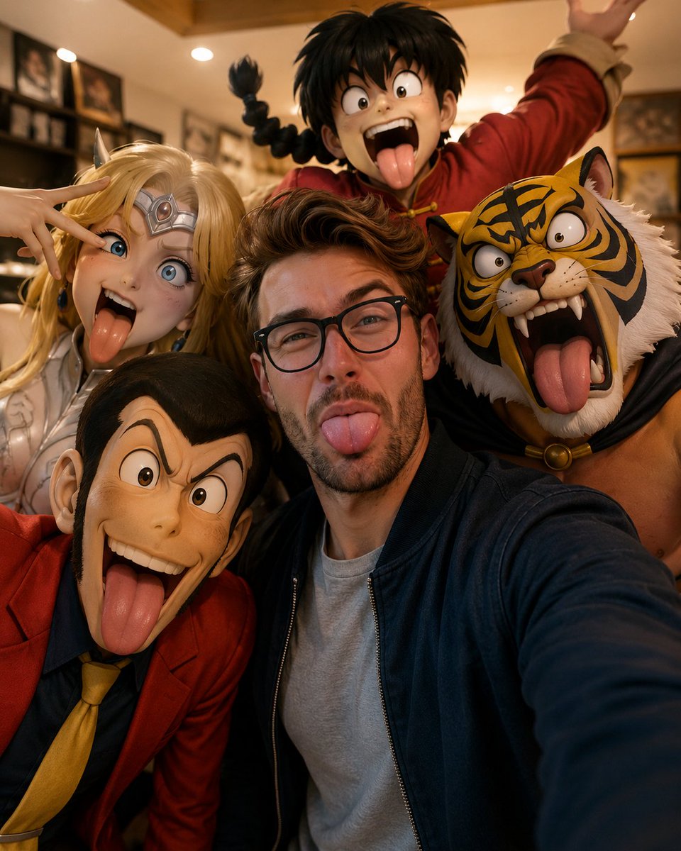 Realistic Selfie with Cartoon Characters AI image template preview