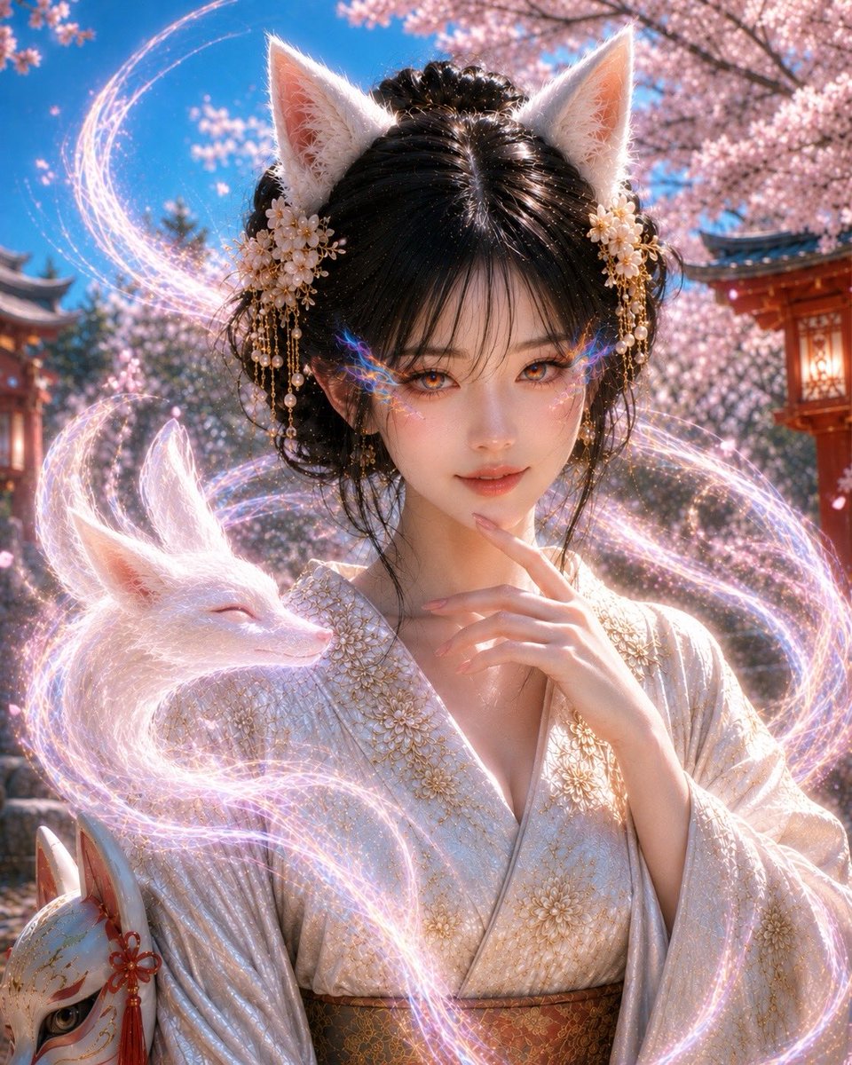 Mystical Kitsune Shrine Portrait AI image template preview