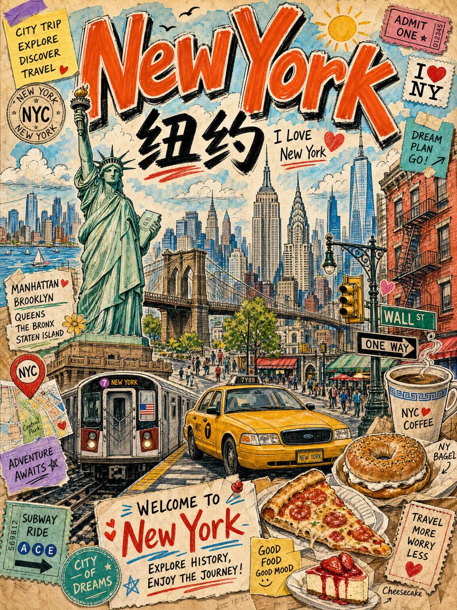 Vintage New York Travel Collage AI image template preview