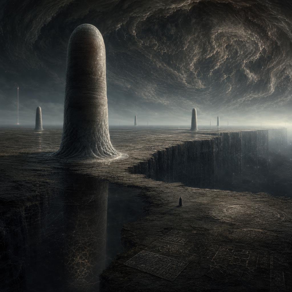 Cosmic Horror Monolith Landscape AI image template preview