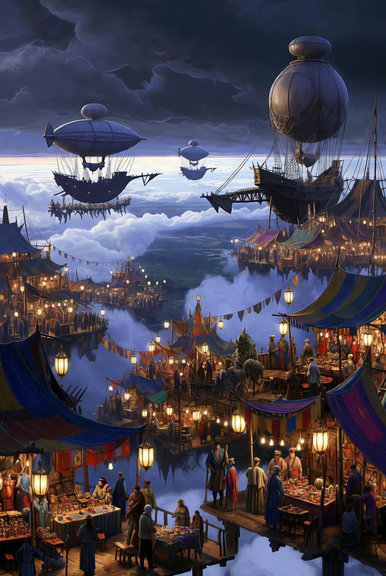 Floating Sky Night Market AI image template preview