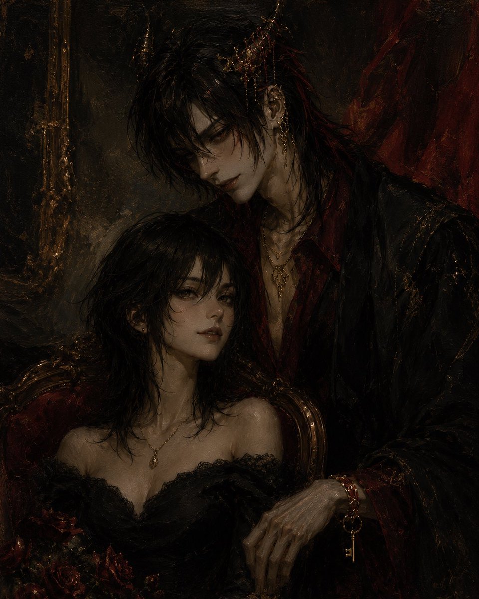 Gothic Vampire Couple Oil Portrait AI image template preview