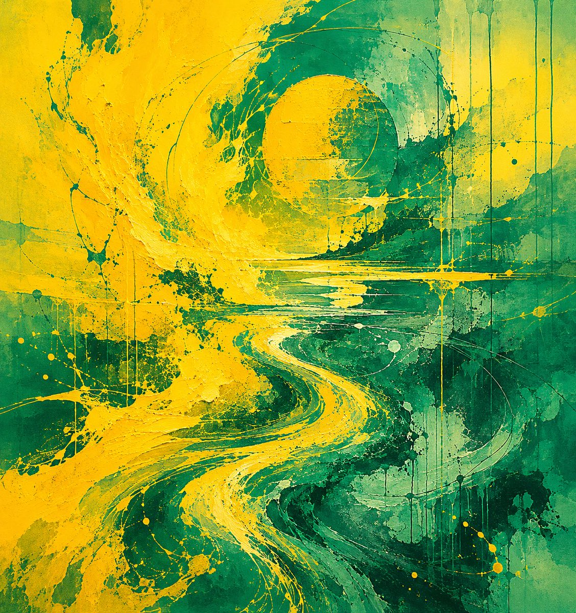 Yellow Teal Abstract Paint Flow AI image template preview