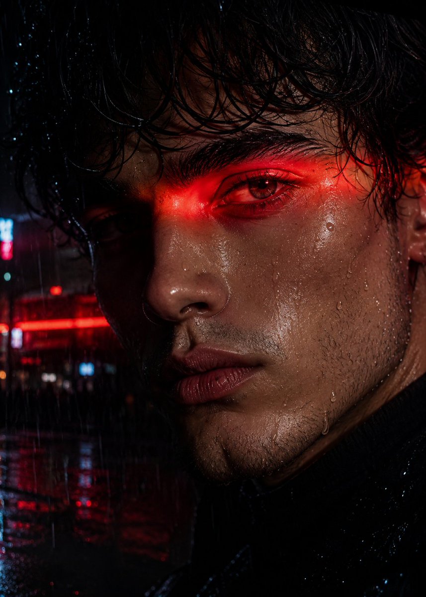Neo-Noir Close-up Portrait AI image template preview