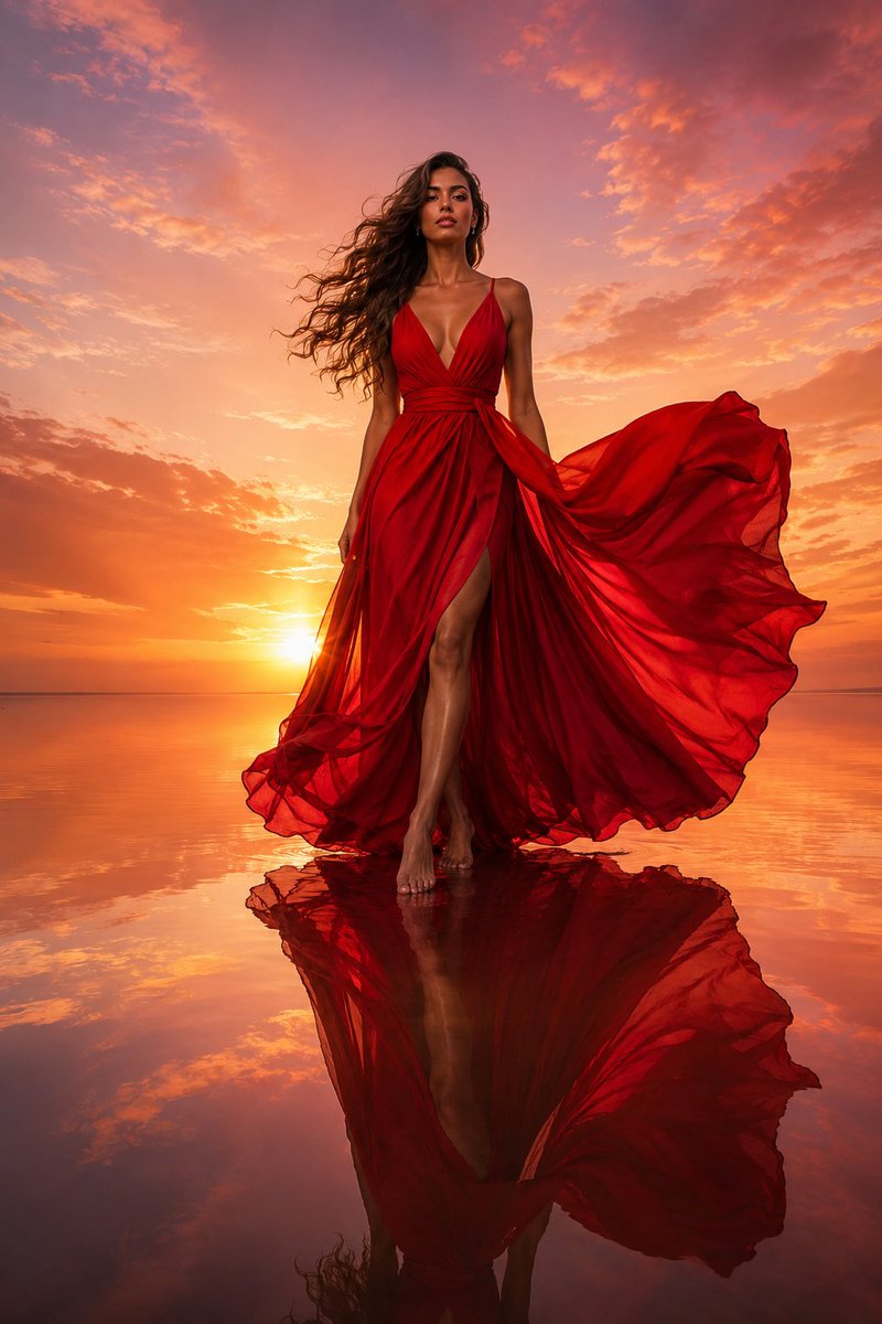 Luxury Crimson Red Dress Fashion Editorial AI image template preview