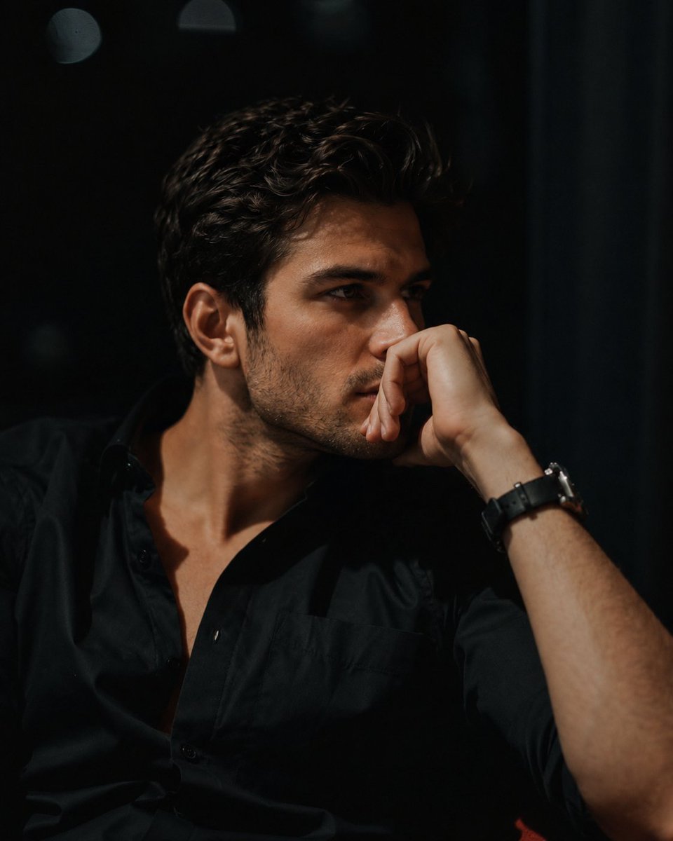 Cinematic Moody Lounge Portrait AI image template preview